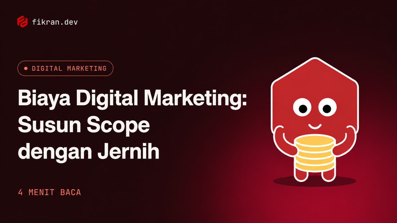 Ilustrasi konseptual pemisahan scope, media spend, tools, dan pekerjaan pemasaran