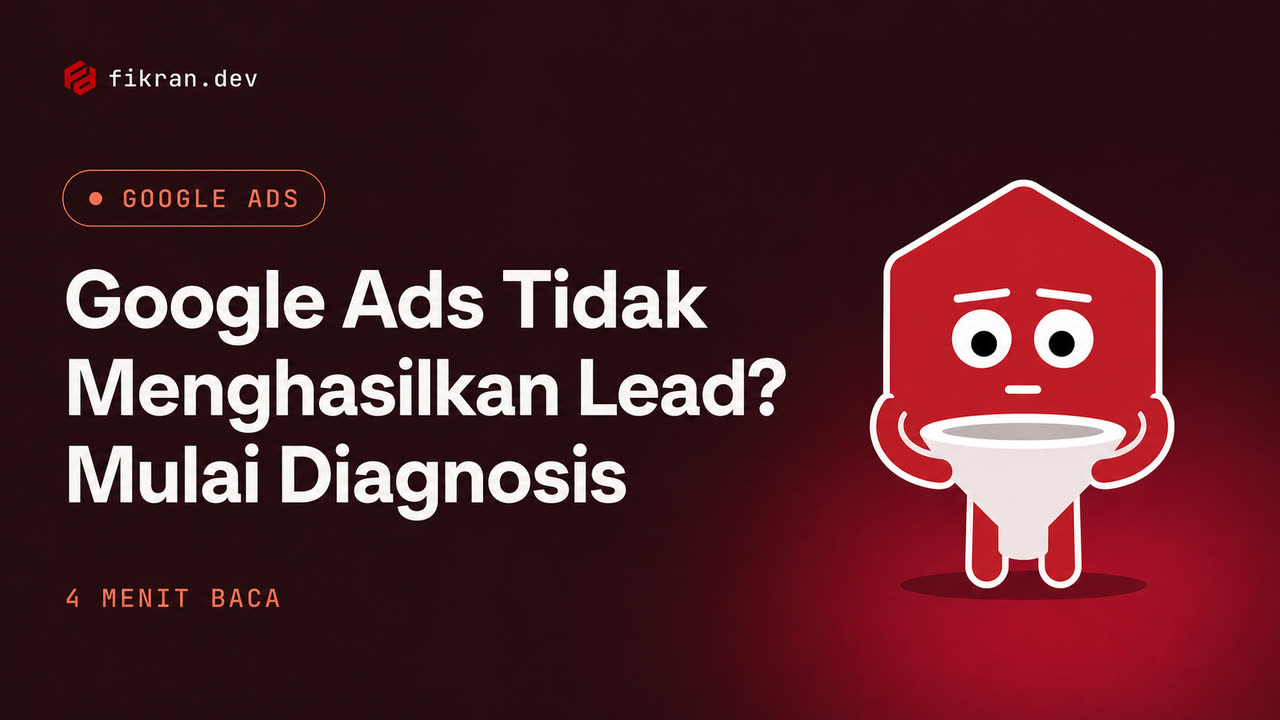 Ilustrasi konseptual pemeriksaan search terms, landing page, event, dan follow-up Google Ads